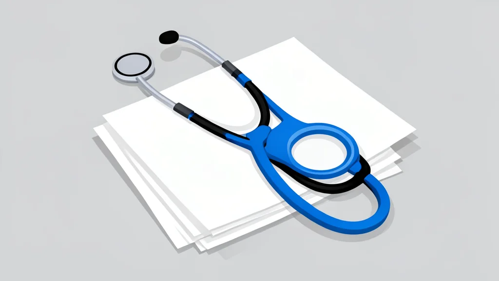 A stethoscope lying across a neat stack of blank white folders