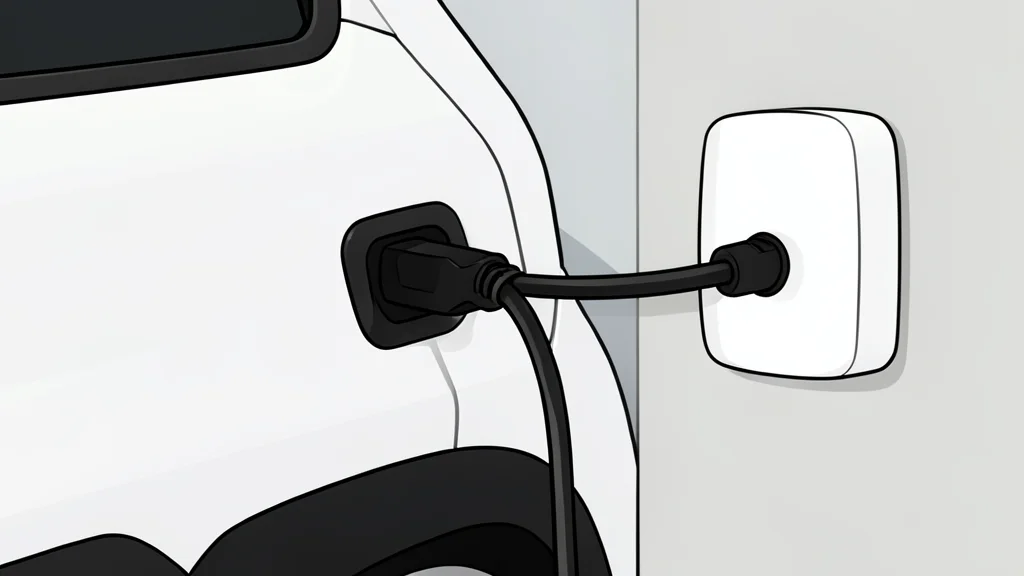 A sleek electric vehicle parked on a quiet suburban street with a charging cable connected to a wall-mounted unit