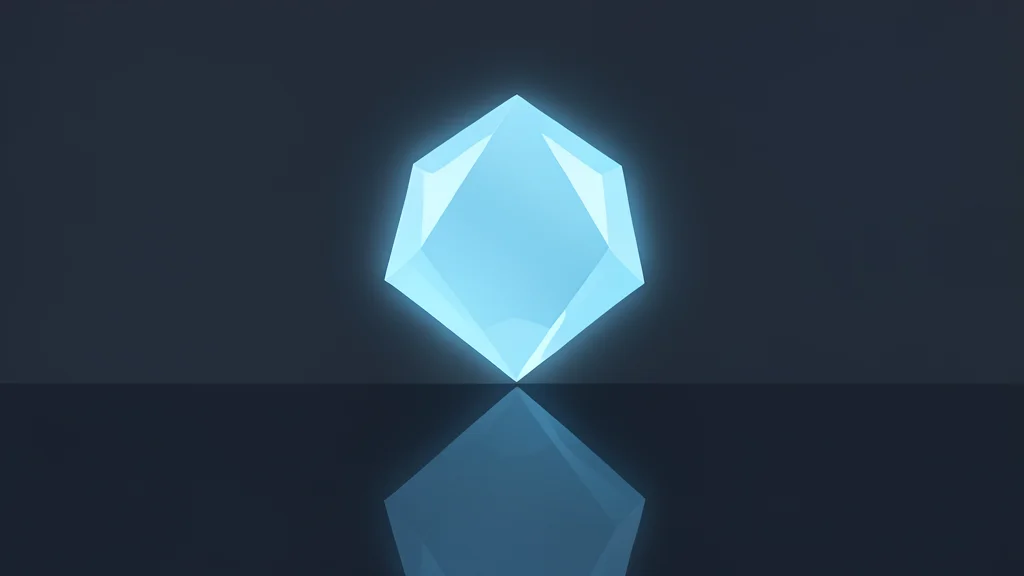 A glowing, translucent hexagonal crystal structure floating above a dark, reflective surface