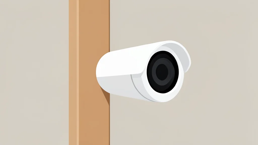 A white cylindrical security camera mounted on a wooden door frame