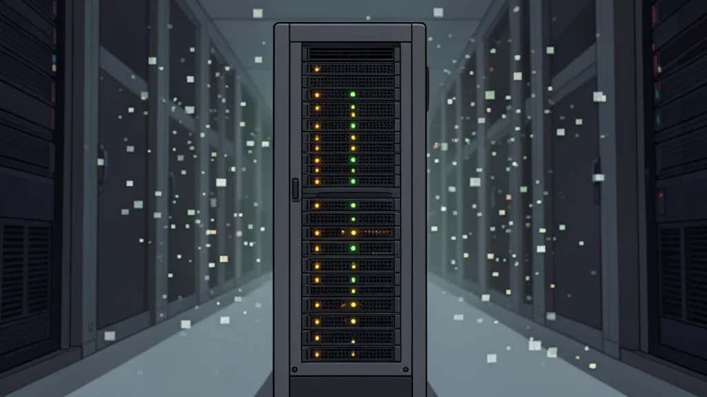 A server rack with blinking status lights in a dimly lit room