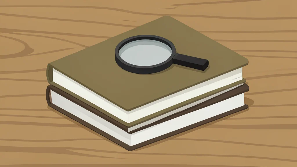 A stack of hardcover books and a magnifying glass resting on a wooden desk