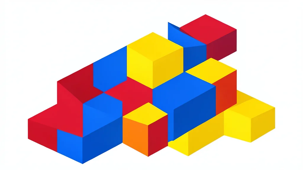 A colorful, blocky digital landscape constructed from large, interlocking cubes in bright primary colors.
