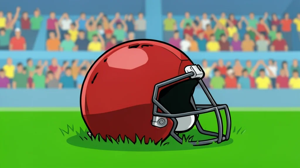 A football helmet resting on green grass
