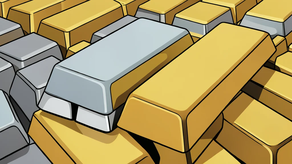 A stack of shiny gold bars and a silver ingot resting on a dark surface