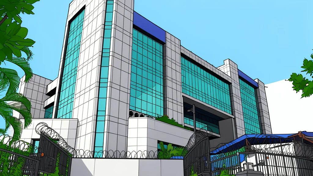A modern glass skyscraper with a grid-like facade reflecting the sky