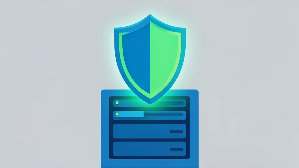 A glowing digital shield hovering over a server rack