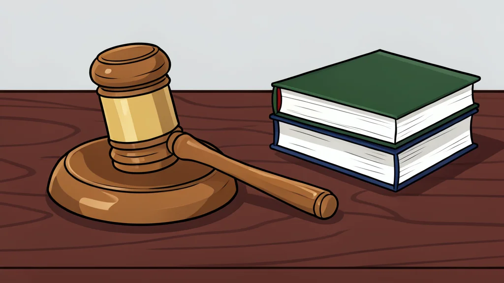 A wooden gavel resting on a dark oak desk next to a stack of legal books