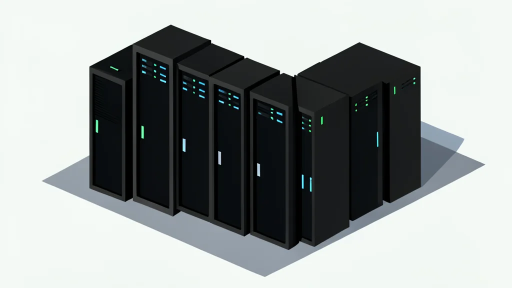 A modern server room with rows of black cabinets and blinking status lights