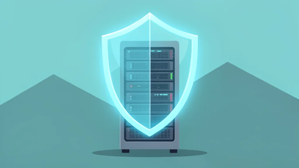 A digital shield protecting a glowing server rack