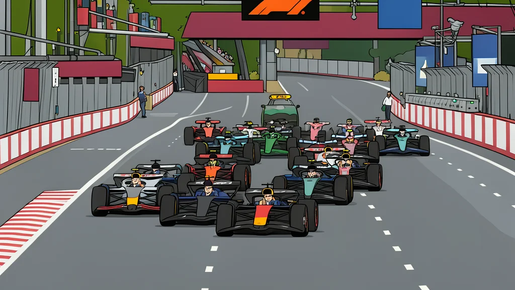 A winding asphalt street circuit lined with concrete barriers and grandstands