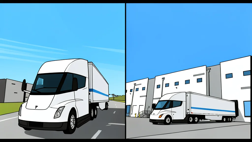 A large electric semi-truck parked in a modern exhibition hall