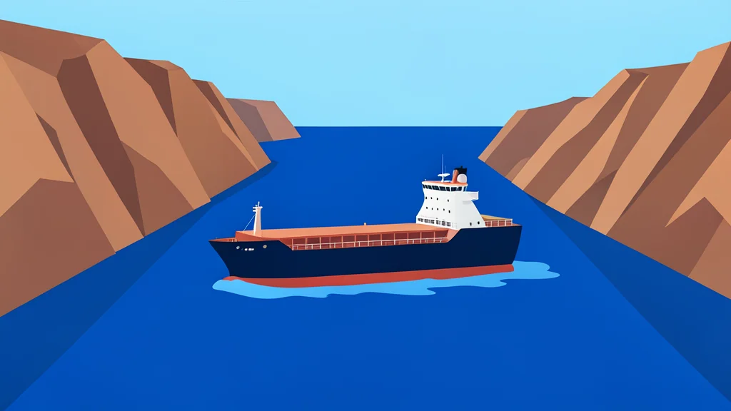 A large tanker ship navigating through narrow red sea straits