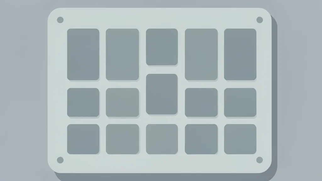 A close-up view of a silicon wafer with a grid of square chips