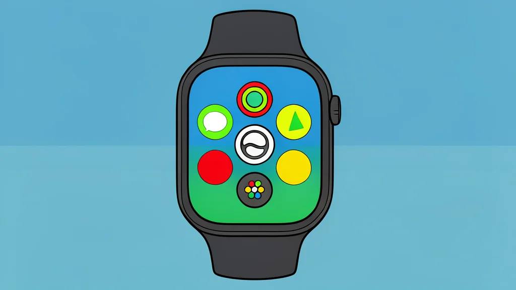 A minimalist smartwatch face resting on a wooden surface next to a pair of wireless earbuds.