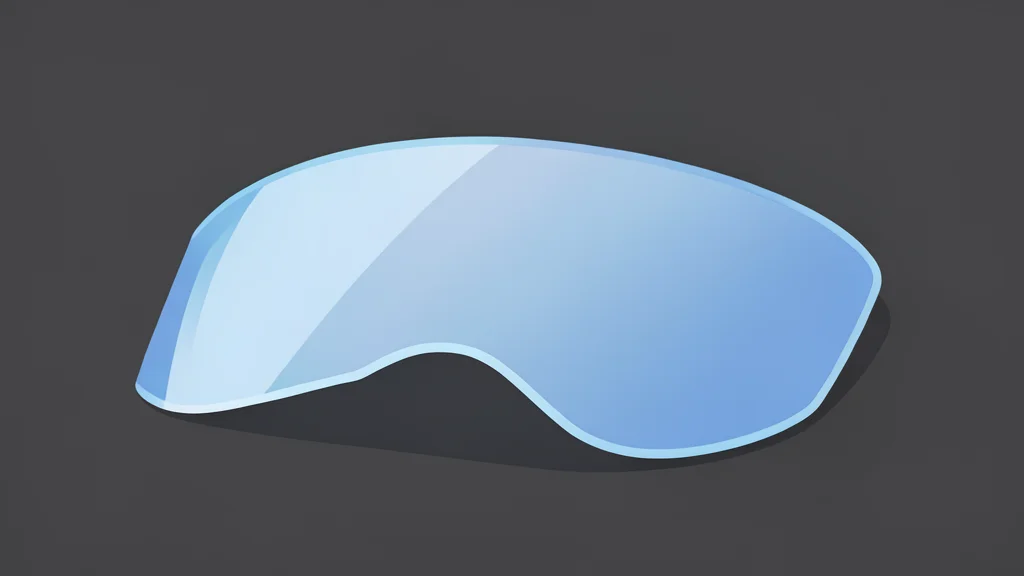 A sleek, curved transparent visor resting on a dark surface