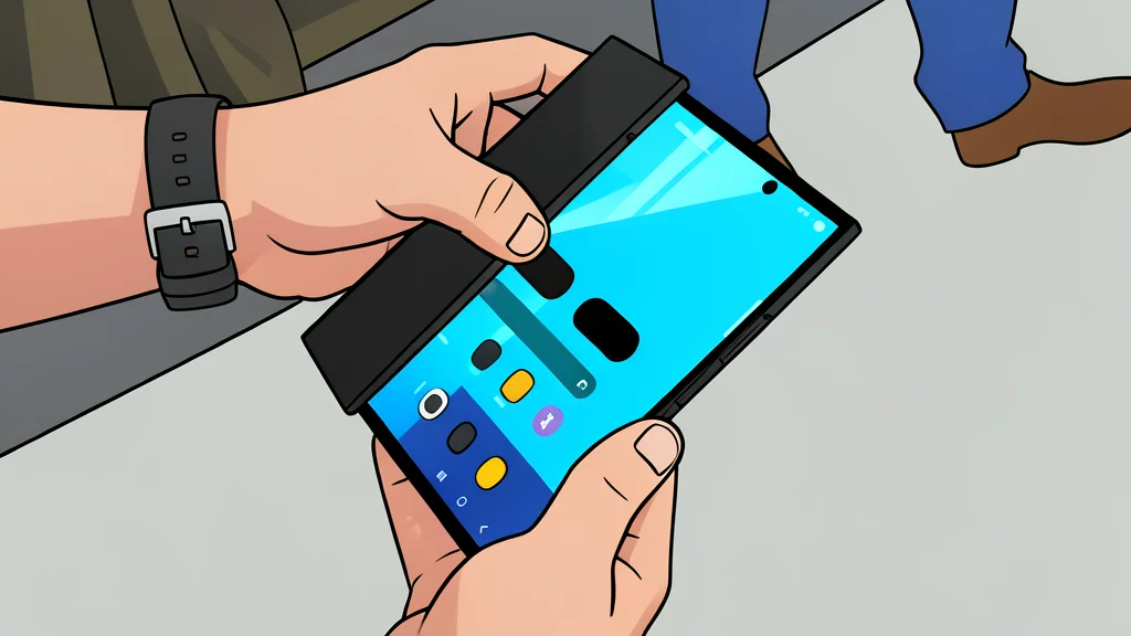 A sleek, multi-panel smartphone folded into a compact rectangular shape resting on a smooth surface