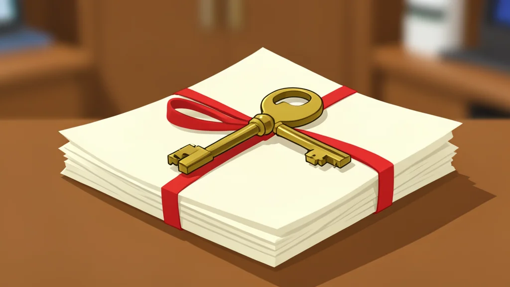 A set of brass house keys resting on a wooden table next to a closed book