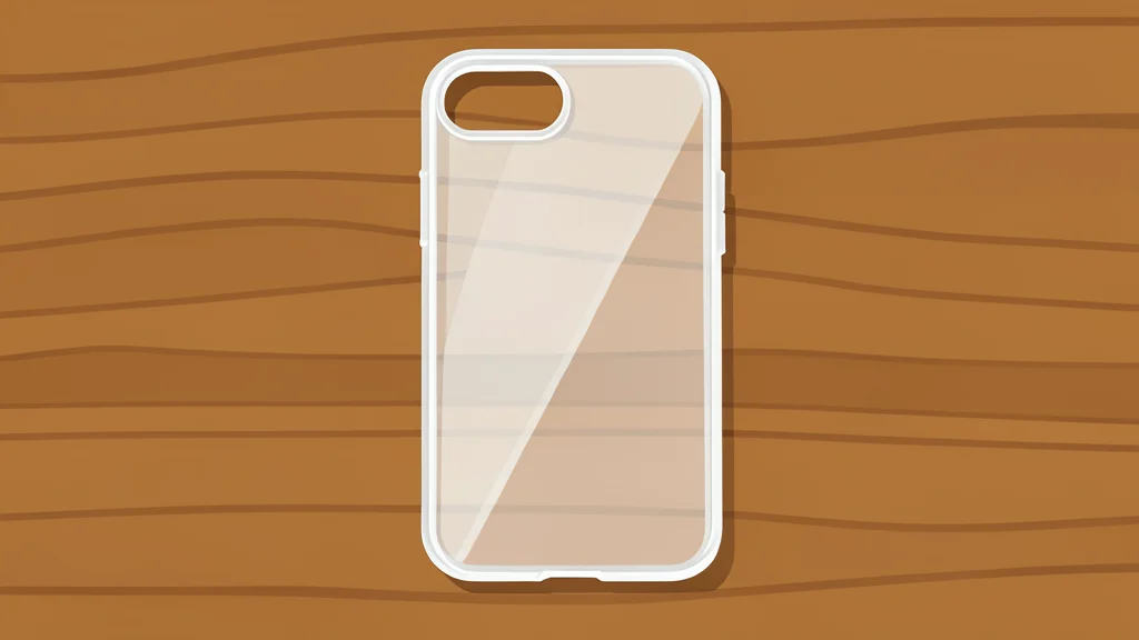 A translucent protective phone case resting on a wooden surface