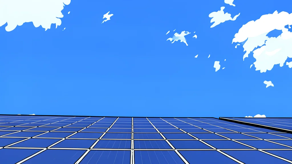 A vast field of dark blue solar panels stretching toward a distant horizon under a clear sky
