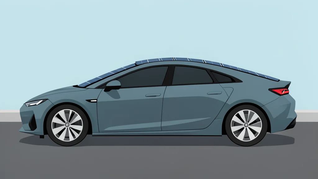 A sleek, low-profile electric car with a sharply tapered rear roofline and solar panels integrated into the roof and trunk lid, parked on a smooth asphalt road.