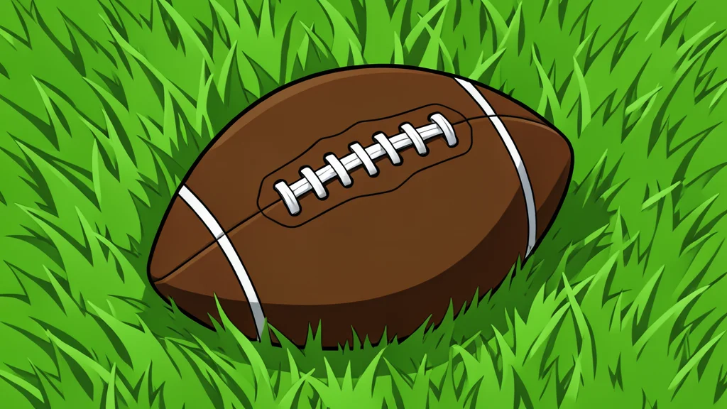A wide-angle view of a green football field with white yard lines stretching toward a clear blue sky.