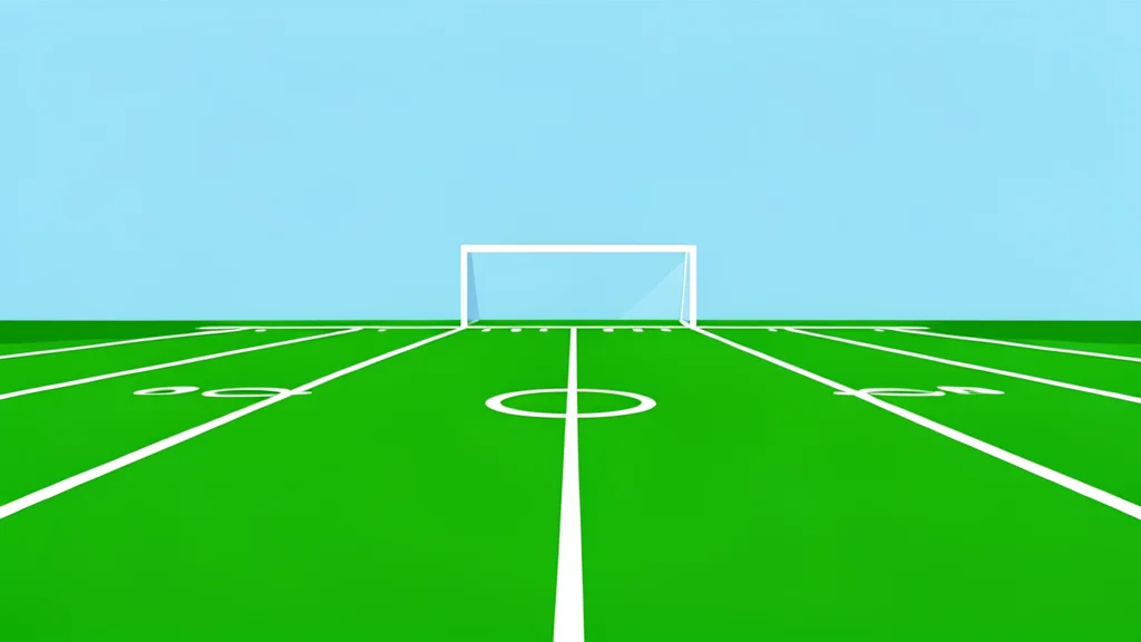 A green football field with white yard lines and a goalpost in the distance