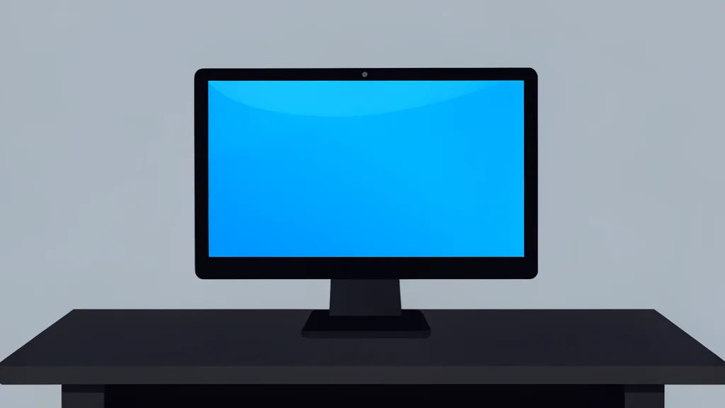 A sleek, curved computer monitor screen glowing with vibrant blue light on a dark desk