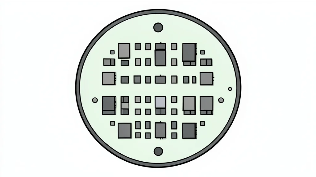 A close-up view of a silicon wafer with a grid of square chips, resting on a clean, white laboratory surface.