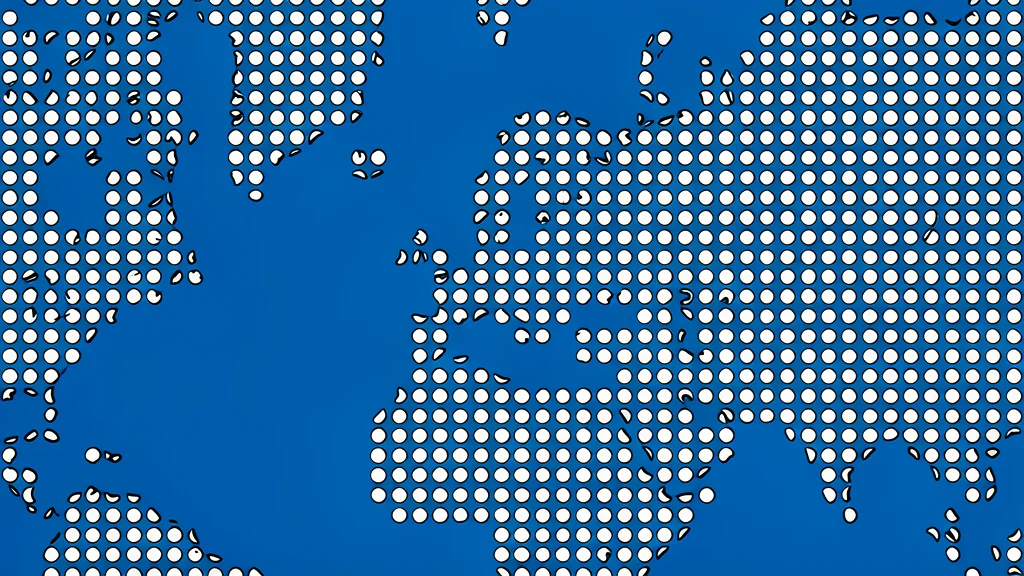 A stylized globe composed of distinct, separated geometric blocks representing fragmented regions