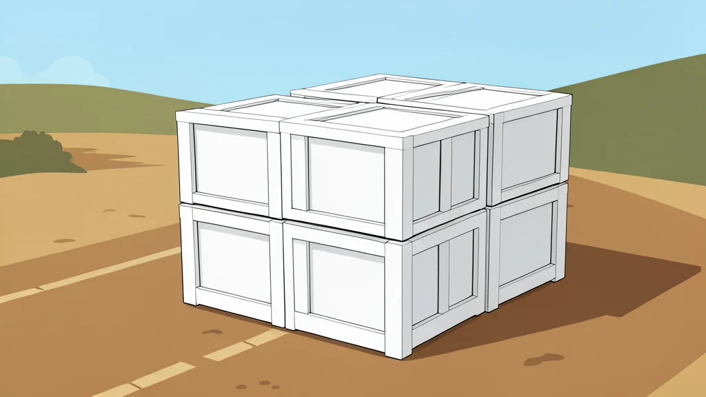 A stack of white relief supply crates sitting on a dusty road