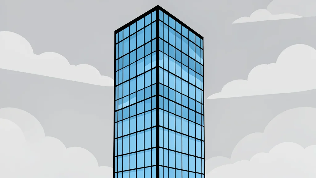 A modern glass skyscraper reflecting a cloudy sky