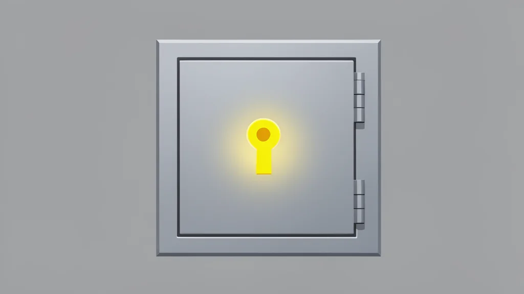 A metallic vault door with a bright, glowing keyhole in the center.