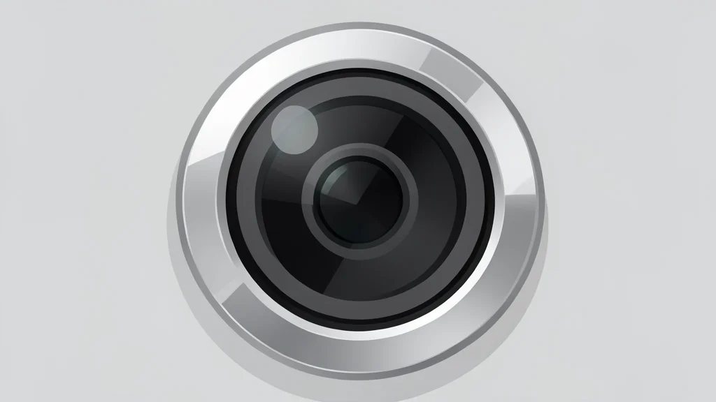 A stylized flat-vector illustration of a smartphone camera lens module with concentric glass rings and metallic accents.