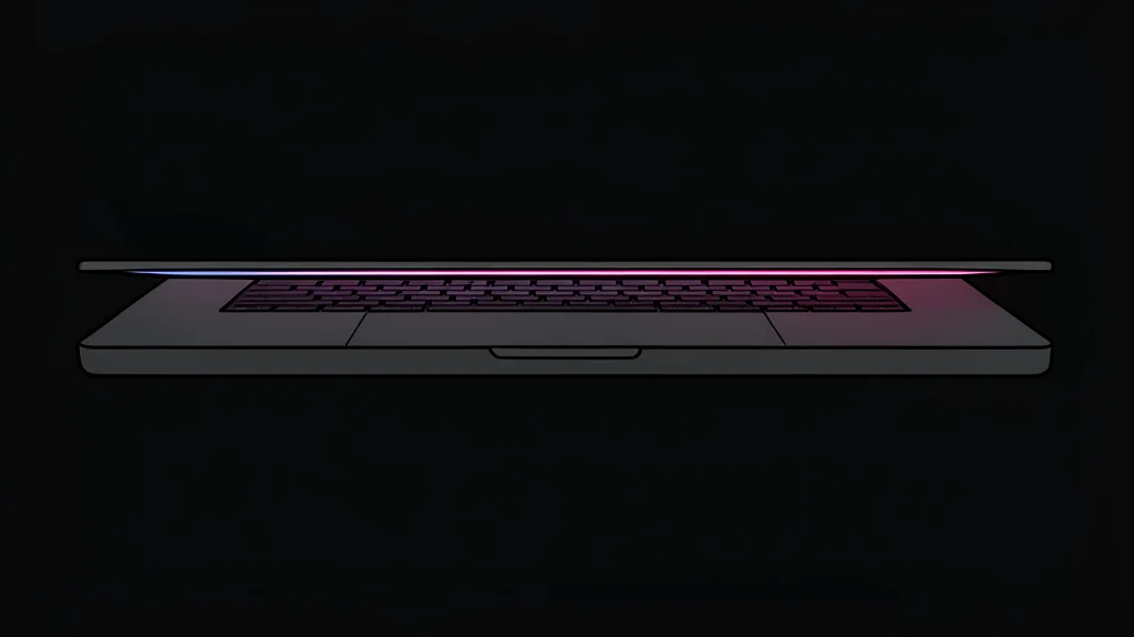A sleek, thin laptop computer with a glossy black screen resting on a wooden desk