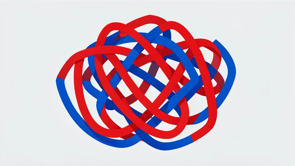 A chaotic tangle of red and blue threads representing complex financial connections