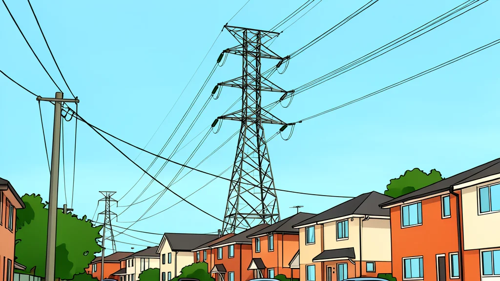 A high-voltage electricity pylon standing in a grassy field