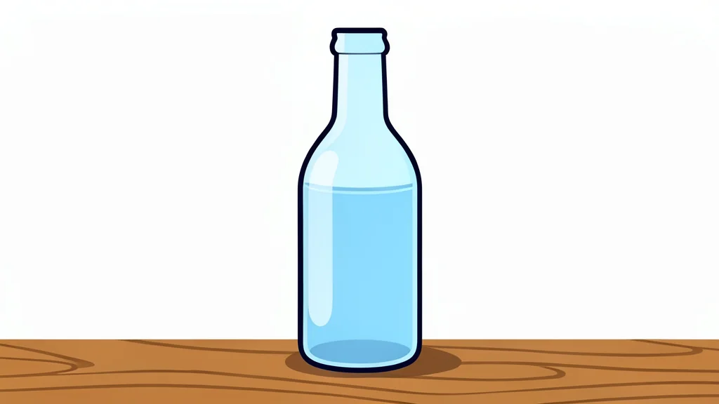 A clear glass bottle containing liquid sits on a rustic wooden surface