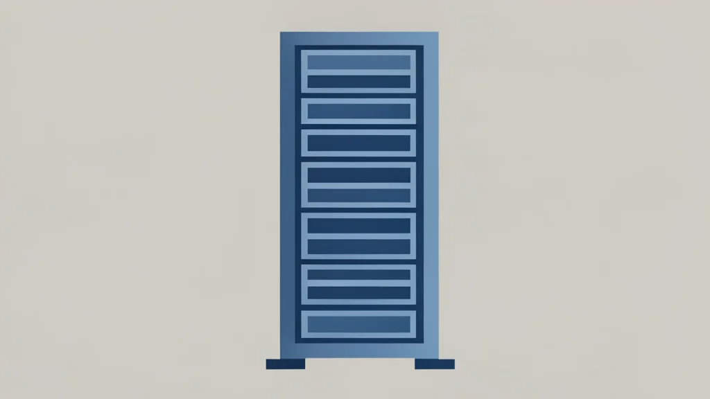 A stylized server rack in a data center