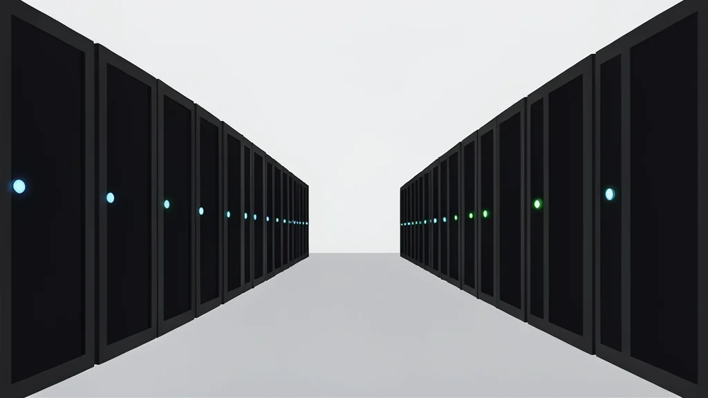 A clean, modern server room featuring rows of black computer racks with small, steady status lights.
