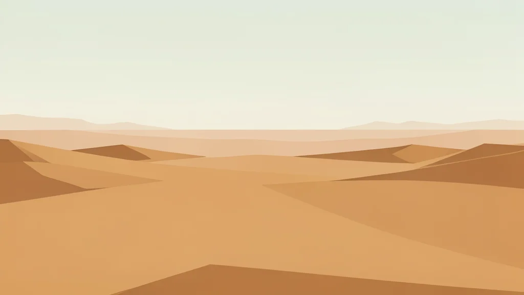 A vast, arid desert landscape stretching toward a distant, hazy horizon under a pale sky