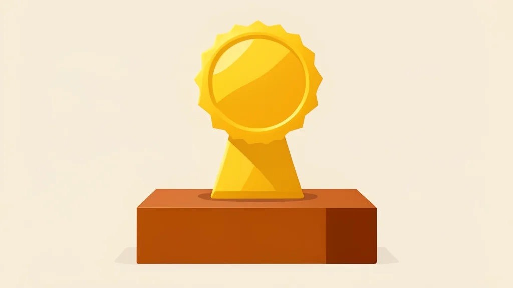 A golden medal resting on a polished wooden podium