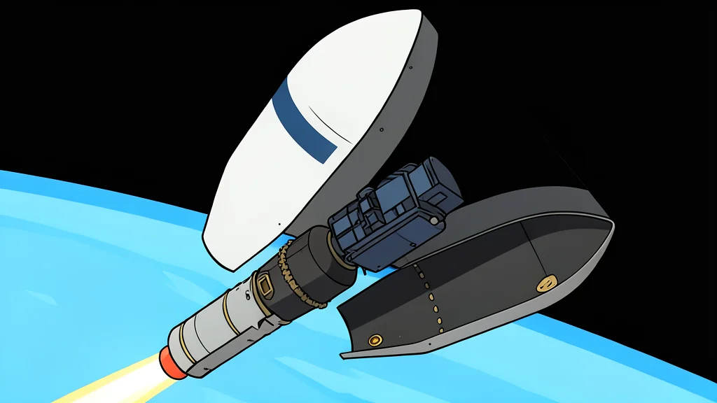 A tall, slender rocket standing vertically on a launch pad against a twilight sky