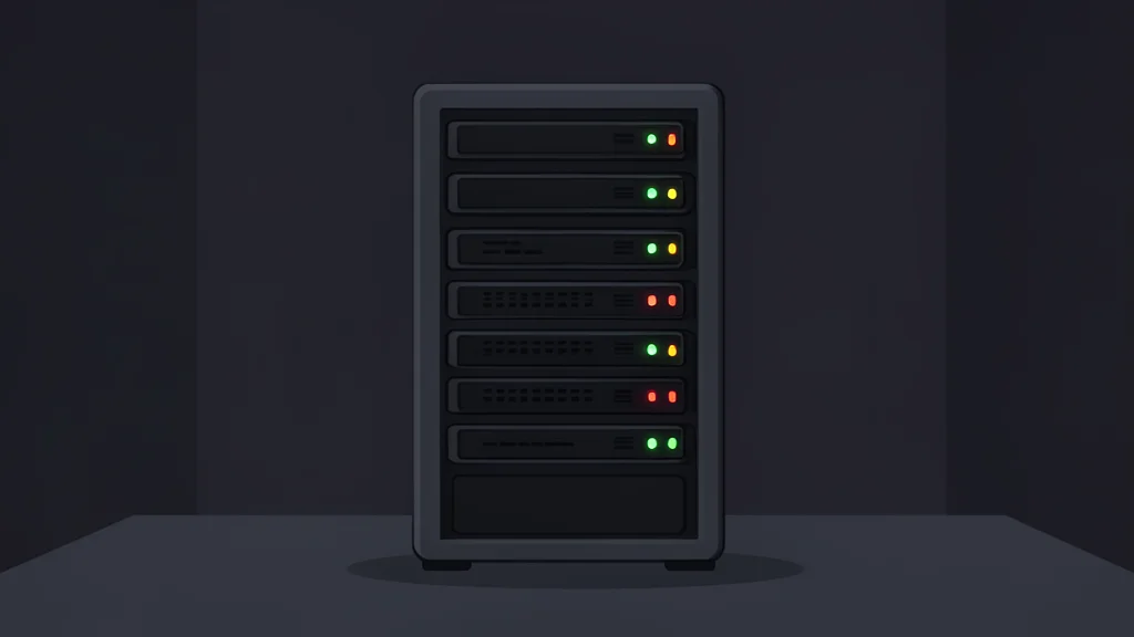 A server rack with blinking status lights in a dark room