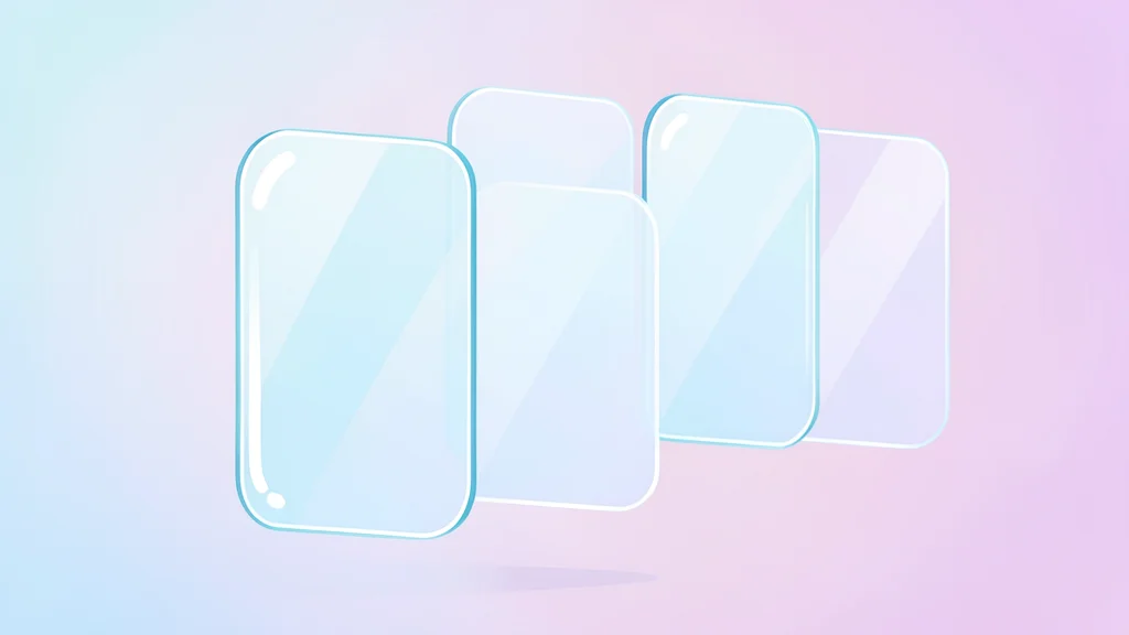 Abstract representation of translucent glass panels floating in a soft gradient space