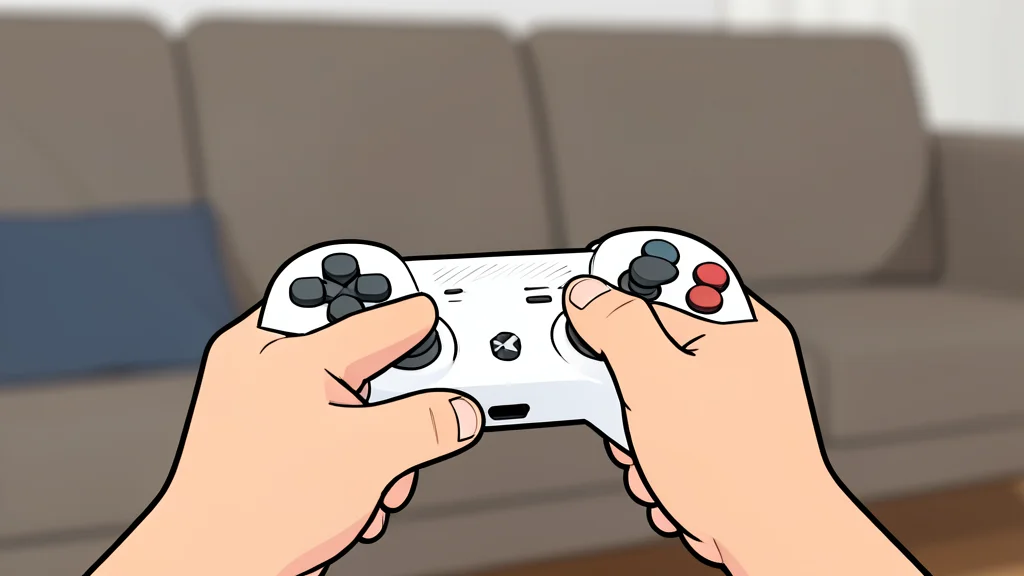 A pair of ergonomic gaming controllers resting on a wooden desk next to a closed laptop