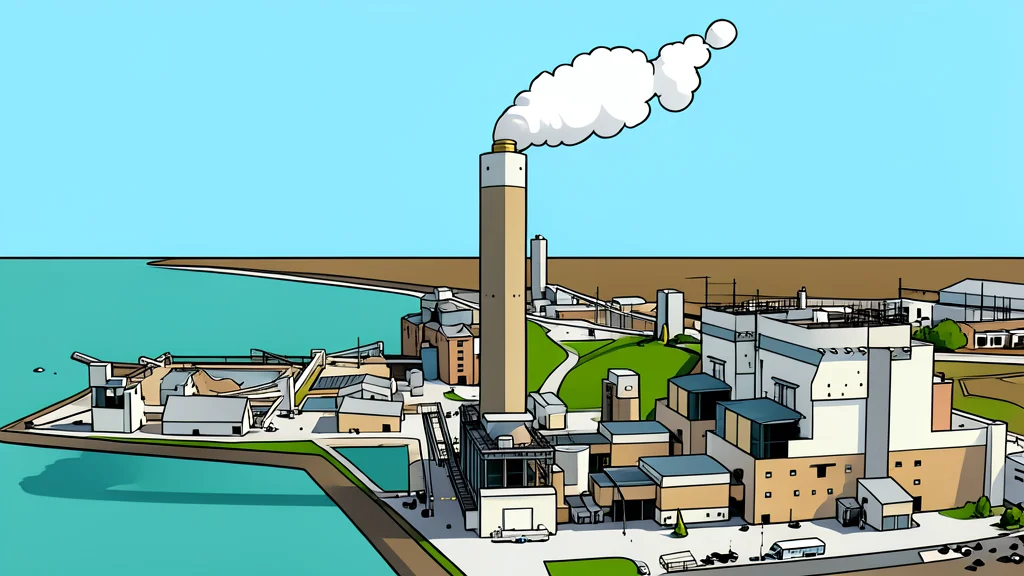A large industrial smokestack releasing a plume of white steam against a clear blue sky