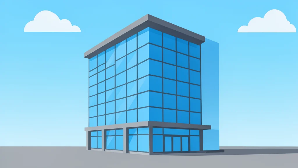 A modern glass office building with a bank facade