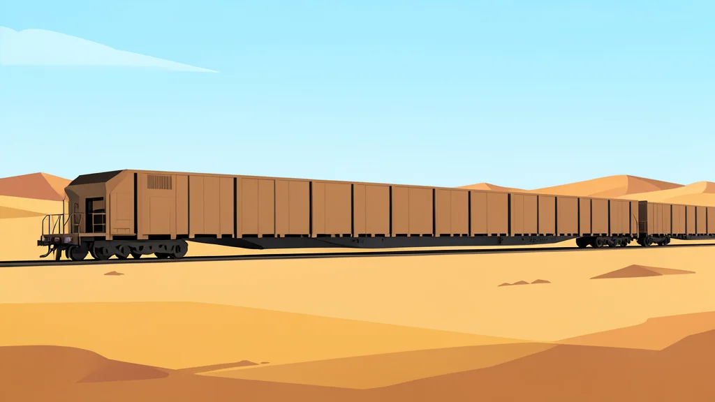 A long freight train stretching across a dry, sun-baked landscape.