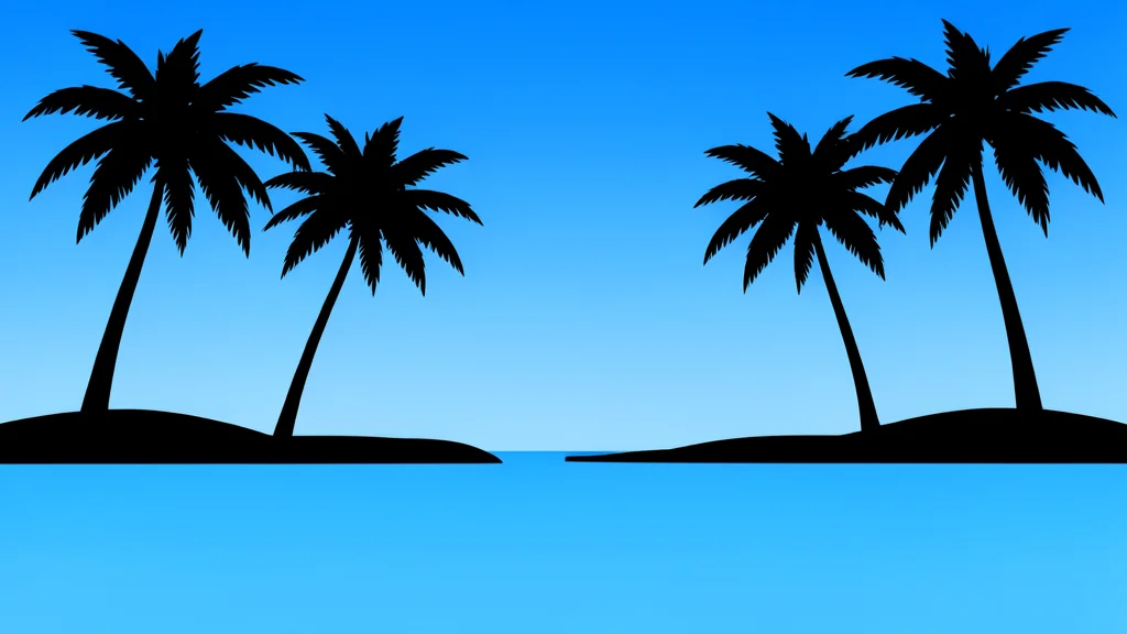 A view of the Caribbean coastline with palm trees and a calm blue sea